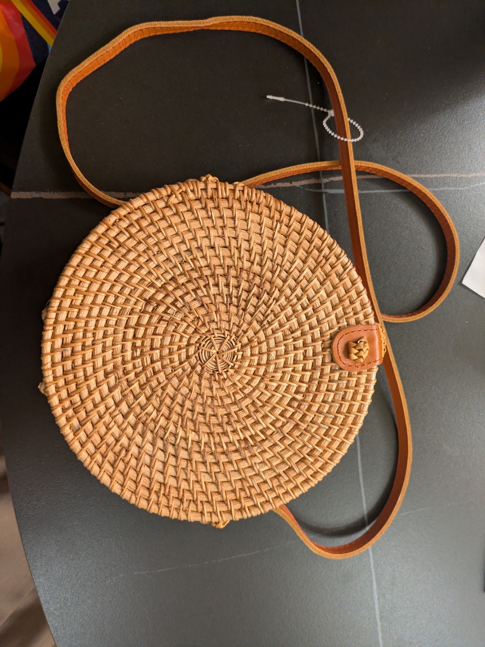 Woven Round Crossbody Bag - Tan
